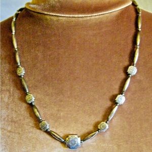 Vintage Navajo Silver Bench Bead Necklace 24" Tubes and Stamped Crosses
